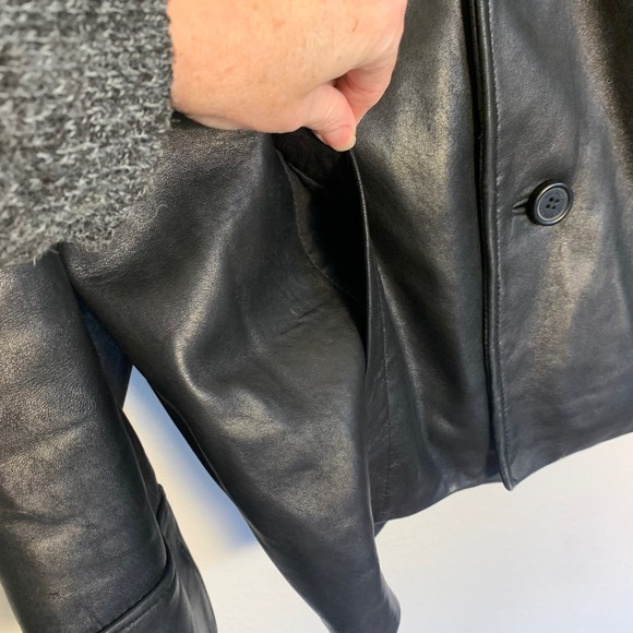 Wilsons Leather Mens L Black Leather Car Coat Quilted Lining Button Front Jacket - Picture 9 of 16